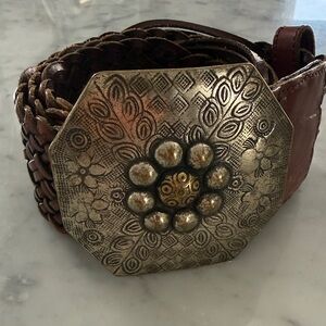 Fossil Brown Braided Belt with Silver and Brass Buckle Size Large
